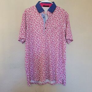Greyson Golf Polo Shirt Mens Size Medium Pink White Blue Coral Dreams II Jersey